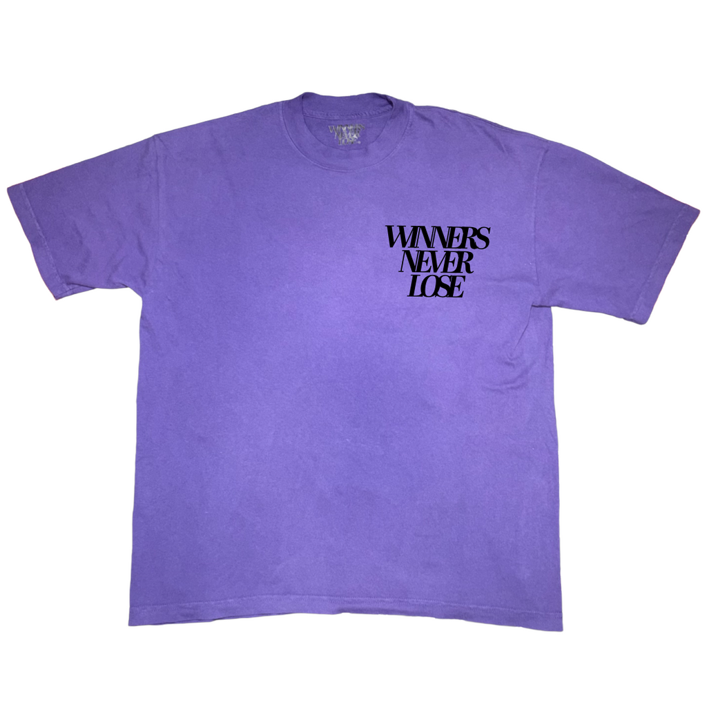 Black on purple tee shirt